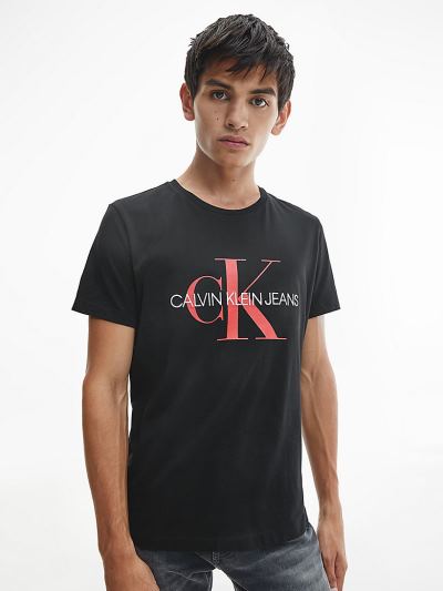 Calvin Klein Ruhák HU264991 | Calvin Klein Slim Organic Cotton Logo Férfi Póló Fekete / Piros